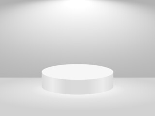 Round podium light icon. Empty 3d stage place. Pedestal circular symbol for presentation. Vector illustration.
