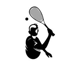 Tennis player isolated vector silhouette, abstract ink drawing of tennis athlete