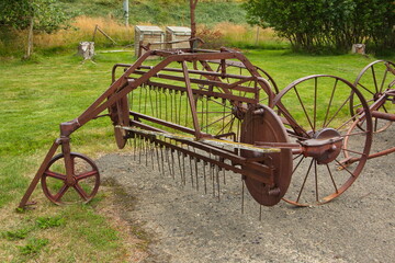Exhibition of old agricultural machines in Laufas, Iceland, Europe
