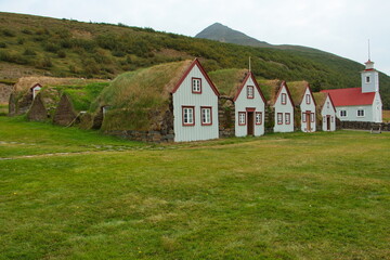 Obraz premium Turf houses in Laufas, Iceland, Europe 