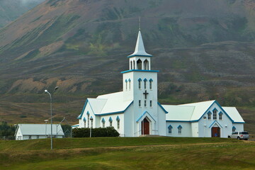Fototapeta na wymiar Church in Dalvik, Iceland, Europe 