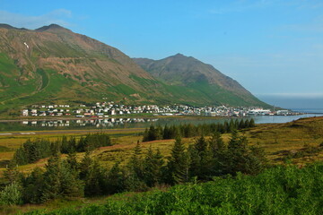 View of Siglufjördur, Iceland, Europe
