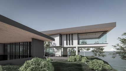 3D Rendering Of Modern House Illustration