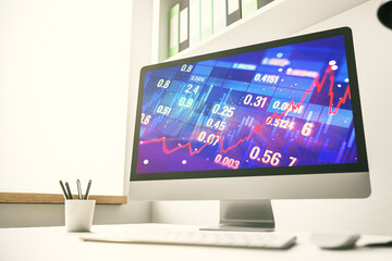 Fototapeta premium Computer monitor with abstract financial graph, finance and trading concept. 3D Rendering
