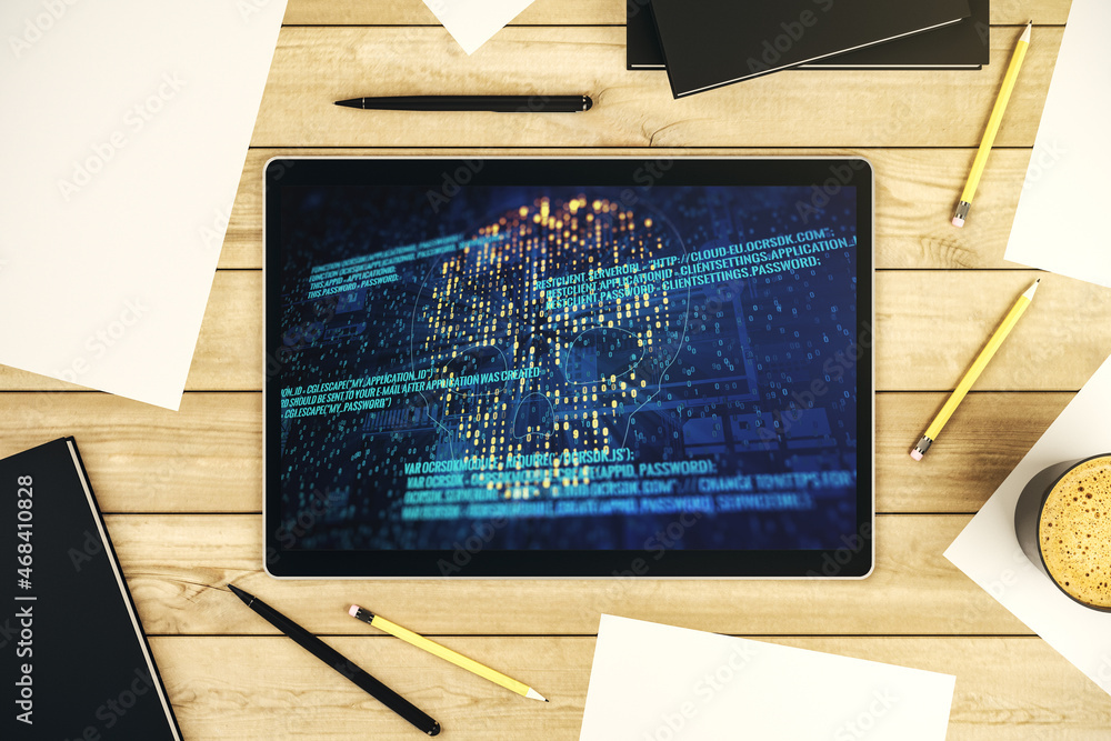 Leinwandbilder creative code skull sketch on modern digital tablet screen, theft of personal data and malware conce