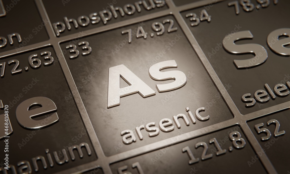 Aufkleber highlight on chemical element arsenic in periodic table of elements. 3d rendering