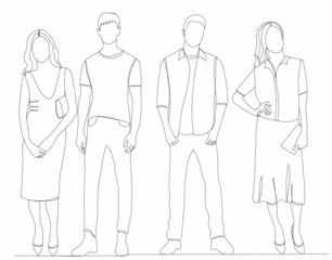 people drawing by one continuous line, vector, isolated