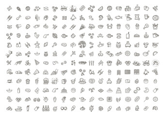 Fototapeta na wymiar Fast food vector outline icons set. Cooking. Big vector collection