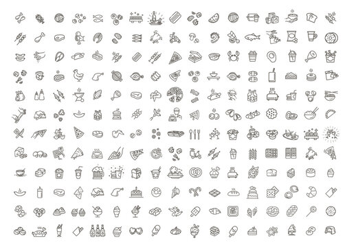 Fast food vector outline icons set. Cooking. Big vector collection