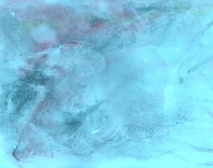 Blue watercolor background. Transparent lines and spots. Paint leaks and ombre effects. Abstract hand-painted image.