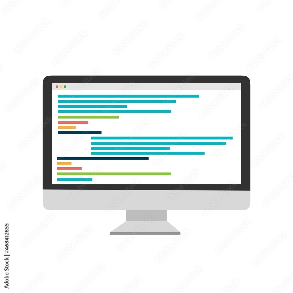 Aufkleber computer with code on the screen on blue background. coding
