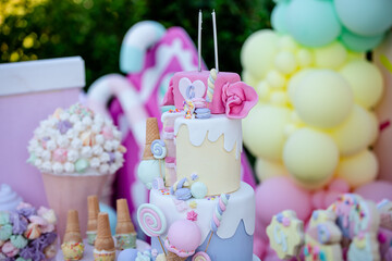 birthday party concept and cakes