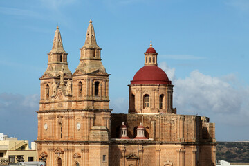View of the parish church of Mellieha, Malta    