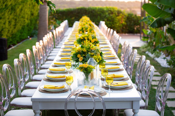 organization flower dinner table set up