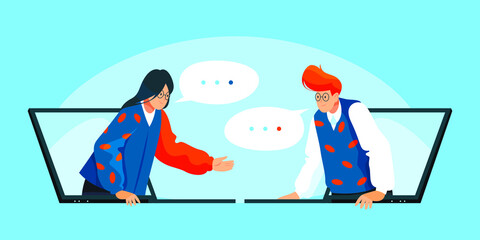 Online communication, internet friendship, chat. Vector illustration. Character design.