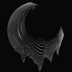 Glitch distorted geometric shape . Minimal art design . Noise destroyed moon logo . Trendy defect error shapes . Glitched frame .Broken effect .vector 