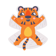 Cute Little Striped Tiger Cub with Orange Fur Making Snow Star Vector Illustration