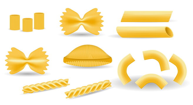 realistic macaroni kind set pasta assortment, italian pasta dry macaroni. eps format
