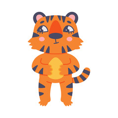 Funny Tiger Cub with Orange Fur and Stripes Standing Vector Illustration
