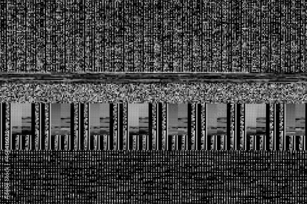 Poster pixel pattern of a digital glitch / abstract black and white pixel pattern background of a digital g