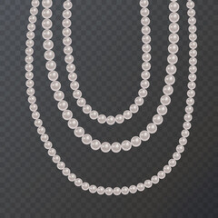 Realistic pearl bead chain. pearl necklace on dark background