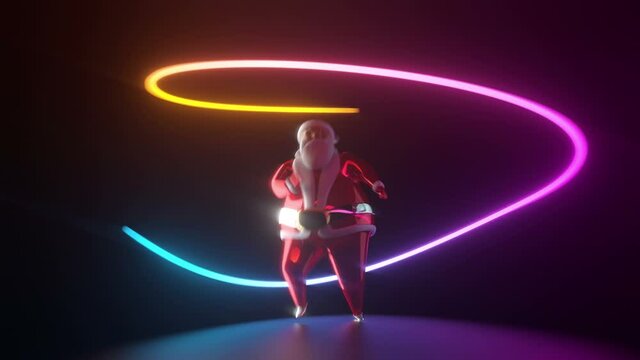 Red Hot glossy Christmas Santa Claus Dancing.  Neon light looping
