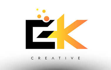 EK Black Orange Letter Logo Design. EK Icon with Dots and Bubbles Vector Logo