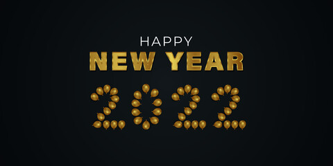 Happy New Year 2022 3D balloons and Golden text effect on a black background