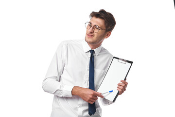 businessmen documents work is dissatisfaction emotions light background