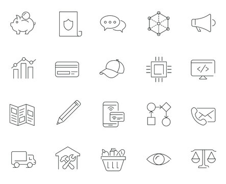 Business icon set. Line business icons for management, finance, strategy and marketing