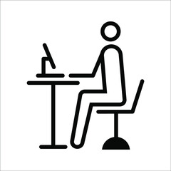 Remote Work. Line Symbol Worker Man at the Desk Designer-Freelancer. Icon in Outline Style From the Set Icons of Coworking and Workplace or Workspace. Custom Vector Pictogram Editable Stroke.