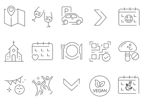 Party and holiday icon set. Vector line icons related to party and holiday