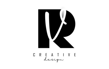 Letters RV Logo with a minimalist design. Letters R and V with geometric and handwritten typography.