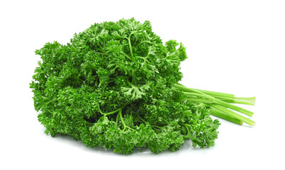 Fresh parsley leaves isolated on white background.