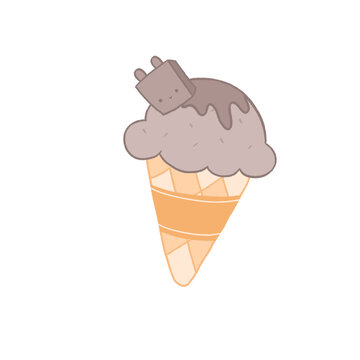 Chocolate ice cream cone cute illustration vector food and dessert drawing ideas 