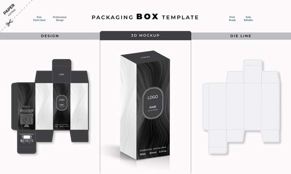 Packaging box design, luxury box design template, Box die line, 3d Box Mockup, and Design elements. Illustration Vector design Template.