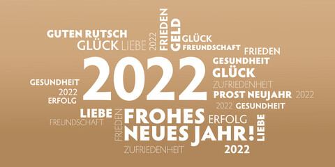 2022 Neujahrsgruss - Wünsche auf deutsch - weißer Text auf goldenem Hintergrund - Neujahrsgrüsse Vektor Illustration
