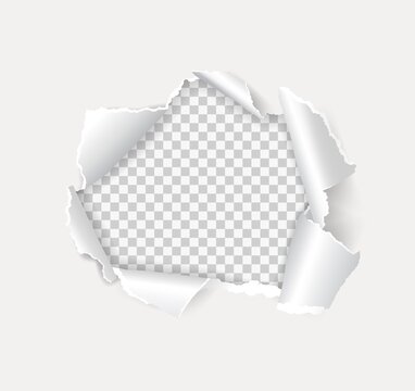 Rip open paper holes with torn edges, hole in wall. Realistic white page sheet with round crack or burst on transparent background vector. Damaged gap with teared and ragged borders