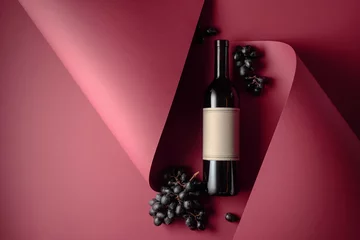 Gordijnen Bottle of red wine and blue grapes. © Igor Normann