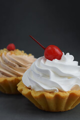 Sweet cake in the shape of a basket. Festive food. Dessert on a romantic evening.The concept of a festive treat.