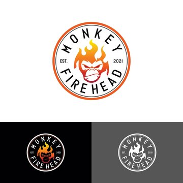 Logo Design Vintage Silhouette Redhead Fire Monkey Vector Illustration