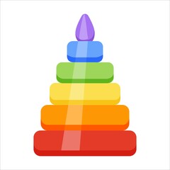 Rainbow pyramid. Children's plastic toy. Cartoon style. Vector illustration. 