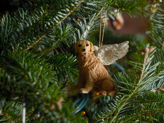 Christmas ornament with dog with angel wings