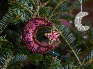 Christmas ornament with minature moon and star