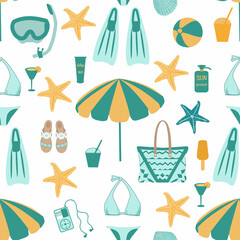 vector seamless pattern with beach accessories