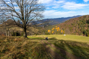 Fototapeta na wymiar Carpathian Mountains. Colorful autumn panorama of Pieniny Mountains near Szczawnica, Poland.