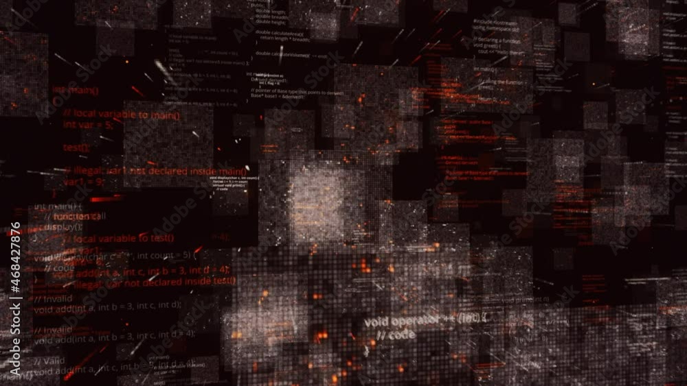 Poster futuristic abstract programming red digital code, seamless loop. animation. scientific technology an