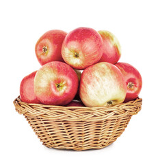 Red apple basket isolated on a white background