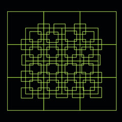 abstract neon squares of various sizes on a black background. Stylish print.