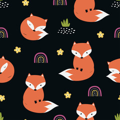 childish little foxes seamless pattern, vector illustration
